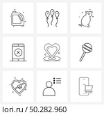 UI Set of 9 Basic Line Icons of romance, heart, animal, rejected, message Vector Illustration. Стоковая иллюстрация, агентство Ingram Publishing / Фотобанк Лори
