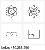 Set of 4 Simple Line Icons for Web and Print such as nuclear, reference, gear, briefcase, intersect Vector Illustration. Стоковая иллюстрация, агентство Ingram Publishing / Фотобанк Лори
