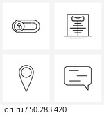 Line Icon Set of 4 Modern Symbols of toggle button, pin, diagnostic, radiology, message Vector Illustration. Стоковая иллюстрация, агентство Ingram Publishing / Фотобанк Лори