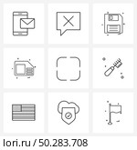 Set of 9 Modern Line Icons of frame, cursor, floppy, network, sim Vector Illustration. Стоковая иллюстрация, агентство Ingram Publishing / Фотобанк Лори