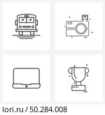 UI Set of 4 Basic Line Icons of van, device, camera, camera click, shield Vector Illustration. Стоковая иллюстрация, агентство Ingram Publishing / Фотобанк Лори