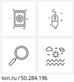 Stock Vector Icon Set of 4 Line Symbols for gear, magnifying glass, bill, device, maximize Vector Illustration. Стоковая иллюстрация, агентство Ingram Publishing / Фотобанк Лори