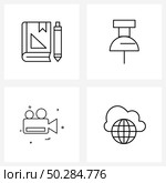 Modern Style Set of 4 line Pictograph Grid based brand book, camera , basic, tack, photo Vector Illustration. Стоковая иллюстрация, агентство Ingram Publishing / Фотобанк Лори