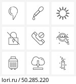 9 Interface Line Icon Set of modern symbols on phone, disable, shinning, call, password Vector Illustration. Стоковая иллюстрация, агентство Ingram Publishing / Фотобанк Лори