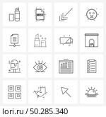 Universal Symbols of 16 Modern Line Icons of, emotions, msg, emote, left down Vector Illustration. Стоковая иллюстрация, агентство Ingram Publishing / Фотобанк Лори
