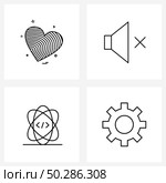 4 Universal Icons Pixel Perfect Symbols of heart, code, loud, mute, programming Vector Illustration. Стоковая иллюстрация, агентство Ingram Publishing / Фотобанк Лори
