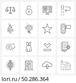 Simple Set of 16 Line Icons such as bulb, celebrations, YouTube, Christmas, arrow Vector Illustration. Стоковая иллюстрация, агентство Ingram Publishing / Фотобанк Лори