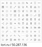 100 Universal Line Icons for Web and Mobile droid, business, backpack, hut, home Vector Illustration. Стоковая иллюстрация, агентство Ingram Publishing / Фотобанк Лори