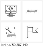 Stock Vector Icon Set of 4 Line Symbols for monitor, gearbox, network, bolt, vehicle Vector Illustration. Стоковая иллюстрация, агентство Ingram Publishing / Фотобанк Лори