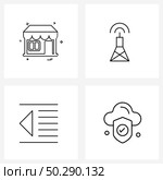 4 Universal Line Icons for Web and Mobile shop, indent, radar, wife, cloud Vector Illustration. Стоковая иллюстрация, агентство Ingram Publishing / Фотобанк Лори
