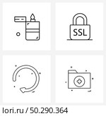 4 Universal Line Icon Pixel Perfect Symbols of campfire, pointer, lighter, ssl, files Vector Illustration. Стоковая иллюстрация, агентство Ingram Publishing / Фотобанк Лори