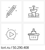 Modern Style Set of 4 line Pictograph Grid based pencil, media, pen, radar, button Vector Illustration. Стоковая иллюстрация, агентство Ingram Publishing / Фотобанк Лори