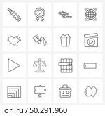 Mobile UI Line Icon Set of 16 Modern Pictograms of hearts, travel, two, online, glob Vector Illustration. Стоковая иллюстрация, агентство Ingram Publishing / Фотобанк Лори