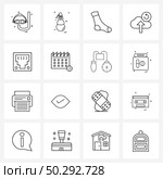 Set of 16 Simple Line Icons for Web and Print such as port, sync, socks, schedule, clock Vector Illustration. Стоковая иллюстрация, агентство Ingram Publishing / Фотобанк Лори