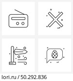 Set of 4 Line Icon Signs and Symbols of radio, snowy, music, cancel, wind Vector Illustration. Стоковая иллюстрация, агентство Ingram Publishing / Фотобанк Лори