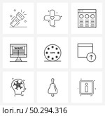 Mobile UI Line Icon Set of 9 Modern Pictograms of arrow up, general data protection regulation, talk, gdpr, technology Vector Illustration. Стоковая иллюстрация, агентство Ingram Publishing / Фотобанк Лори