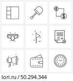 9 Interface Line Icon Set of modern symbols on flags, sports, dollar, games, currency Vector Illustration. Стоковая иллюстрация, агентство Ingram Publishing / Фотобанк Лори