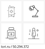 Set of 4 Universal Line Icons of medical, medicine, smart phone, lump, bottle Vector Illustration. Стоковая иллюстрация, агентство Ingram Publishing / Фотобанк Лори
