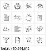 Modern Style Set of 16 line Pictograph Grid based web, joystick, badge, games, controller Vector Illustration. Стоковая иллюстрация, агентство Ingram Publishing / Фотобанк Лори