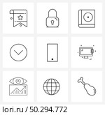 Set of 9 Modern Line Icons of iPhone, phone, close, mobile, circle Vector Illustration. Стоковая иллюстрация, агентство Ingram Publishing / Фотобанк Лори