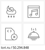 Modern Style Set of 4 line Pictograph Grid based forecast, card, weather, code, floppy Vector Illustration. Стоковая иллюстрация, агентство Ingram Publishing / Фотобанк Лори