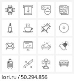 Set of 16 Simple Line Icons of cosmetic, meal, withdrawal, food, bread Vector Illustration. Стоковая иллюстрация, агентство Ingram Publishing / Фотобанк Лори