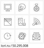 9 Universal Line Icons for Web and Mobile communication, remove, champion, disable, player Vector Illustration. Стоковая иллюстрация, агентство Ingram Publishing / Фотобанк Лори
