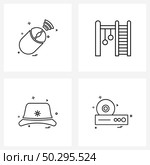 Pixel Perfect Set of 4 Vector Line Icons such as mouse, projector, amusement park, hat, cinema Vector Illustration. Стоковая иллюстрация, агентство Ingram Publishing / Фотобанк Лори