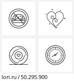 Set of 4 Simple Line Icons of no eat, ballad, fitness, valentine, valentine Vector Illustration. Стоковая иллюстрация, агентство Ingram Publishing / Фотобанк Лори