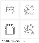 Pixel Perfect Set of 4 Vector Line Icons such as messages, card, sms, temperature, technology Vector Illustration. Стоковая иллюстрация, агентство Ingram Publishing / Фотобанк Лори