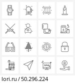 16 Universal Line Icon Pixel Perfect Symbols of lamp, Diwali, Christmas, physics Vector Illustration. Стоковая иллюстрация, агентство Ingram Publishing / Фотобанк Лори