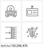 Stock Vector Icon Set of 4 Line Symbols for cd player, paragraph, dvd reader, profile card, pharmacy Vector Illustration. Стоковая иллюстрация, агентство Ingram Publishing / Фотобанк Лори