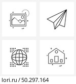 Modern Vector Line Illustration of 4 Simple Line Icons of image, world, picture, send, travel Vector Illustration. Стоковая иллюстрация, агентство Ingram Publishing / Фотобанк Лори
