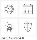 Modern Style Set of 4 line Pictograph Grid based clock, transport , hours, event, shield Vector Illustration. Стоковая иллюстрация, агентство Ingram Publishing / Фотобанк Лори