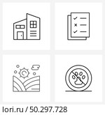 Pixel Perfect Set of 4 Vector Line Icons such as apartment, interdiction, document, land, stop Vector Illustration. Стоковая иллюстрация, агентство Ingram Publishing / Фотобанк Лори