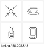4 Interface Line Icon Set of modern symbols on expand, beauty, big, tea, glitter Vector Illustration. Стоковая иллюстрация, агентство Ingram Publishing / Фотобанк Лори