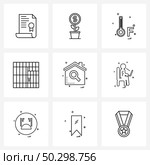 Set of 9 Line Icon Signs and Symbols of home, house, temp, door, thermometer Vector Illustration. Стоковая иллюстрация, агентство Ingram Publishing / Фотобанк Лори
