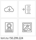 Set of 4 Line Icon Signs and Symbols of cloud, text, arrow, indent, document Vector Illustration. Стоковая иллюстрация, агентство Ingram Publishing / Фотобанк Лори