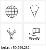 Set of 4 Modern Line Icons of globe, paratrooper, cream, romantic, sky diving Vector Illustration. Стоковая иллюстрация, агентство Ingram Publishing / Фотобанк Лори