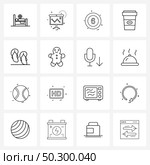 Universal Symbols of 16 Modern Line Icons of shoes, tea, six, food, drink Vector Illustration. Стоковая иллюстрация, агентство Ingram Publishing / Фотобанк Лори