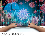 Pandemic outbreak economy and economic disease fear and coronavirus fears or virus Stock market selling and recovery as a sick financial health business recession concept with 3D illustration elements. Стоковое фото, агентство Ingram Publishing / Фотобанк Лори