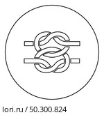 Two nautical knots Ropes Wire with loop Twisted marine cord icon in circle round outline black color vector illustration flat style simple image. Two nautical knots Ropes Wire with loop Twisted marine cord icon in circle round outline black color vector illustration flat style image. Стоковая иллюстрация, агентство Ingram Publishing / Фотобанк Лори