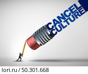 Cancel Culture or cultural cancellation and social media censorship as canceling or restricting opinions that are offensive or controversial to the public with 3D illustration elements. Стоковое фото, агентство Ingram Publishing / Фотобанк Лори