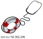 Medical help symbol and health care insurance iconas a stethoscope shaped as a lifesaver or life saver hospital and medicine treatment and therapy or vaccine concept as a 3D illustration. Стоковое фото, агентство Ingram Publishing / Фотобанк Лори