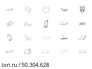 Aquatic animals black color set outline style vector illustration. Aquatic animals black color set outline style image. Стоковая иллюстрация, агентство Ingram Publishing / Фотобанк Лори