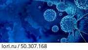 Cancer outbreak and treatment for malignant cancer cells in a human body caused by carcinogens and genetics with a cancerous cell as an immunotherapy symbol and medical therapy as a 3D render. Стоковое фото, агентство Ingram Publishing / Фотобанк Лори