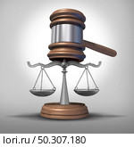 Legal concept with law scales of justice with as a legal or legality symbol of a judge gavel and verdict with 3D illustration elements. Стоковое фото, агентство Ingram Publishing / Фотобанк Лори