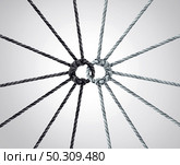 Unity concept and team or teamwork partnership between two groups of diverse members between black and white working together in collaboration as ropes tied in togetherness. Стоковое фото, агентство Ingram Publishing / Фотобанк Лори