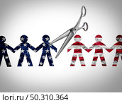 United States crisis and a divided America in chaos or US social violence and political war for USA culture as conservative and liberal political division and ideology conflict with 3D illustration elements. Стоковое фото, агентство Ingram Publishing / Фотобанк Лори