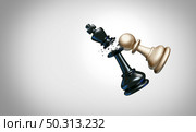 Checkmate concept and strategic decision business success strategy idea to win as in the game of chess with a pawn defeating a king as a Leadership metaphor as a 3D render. Стоковое фото, агентство Ingram Publishing / Фотобанк Лори